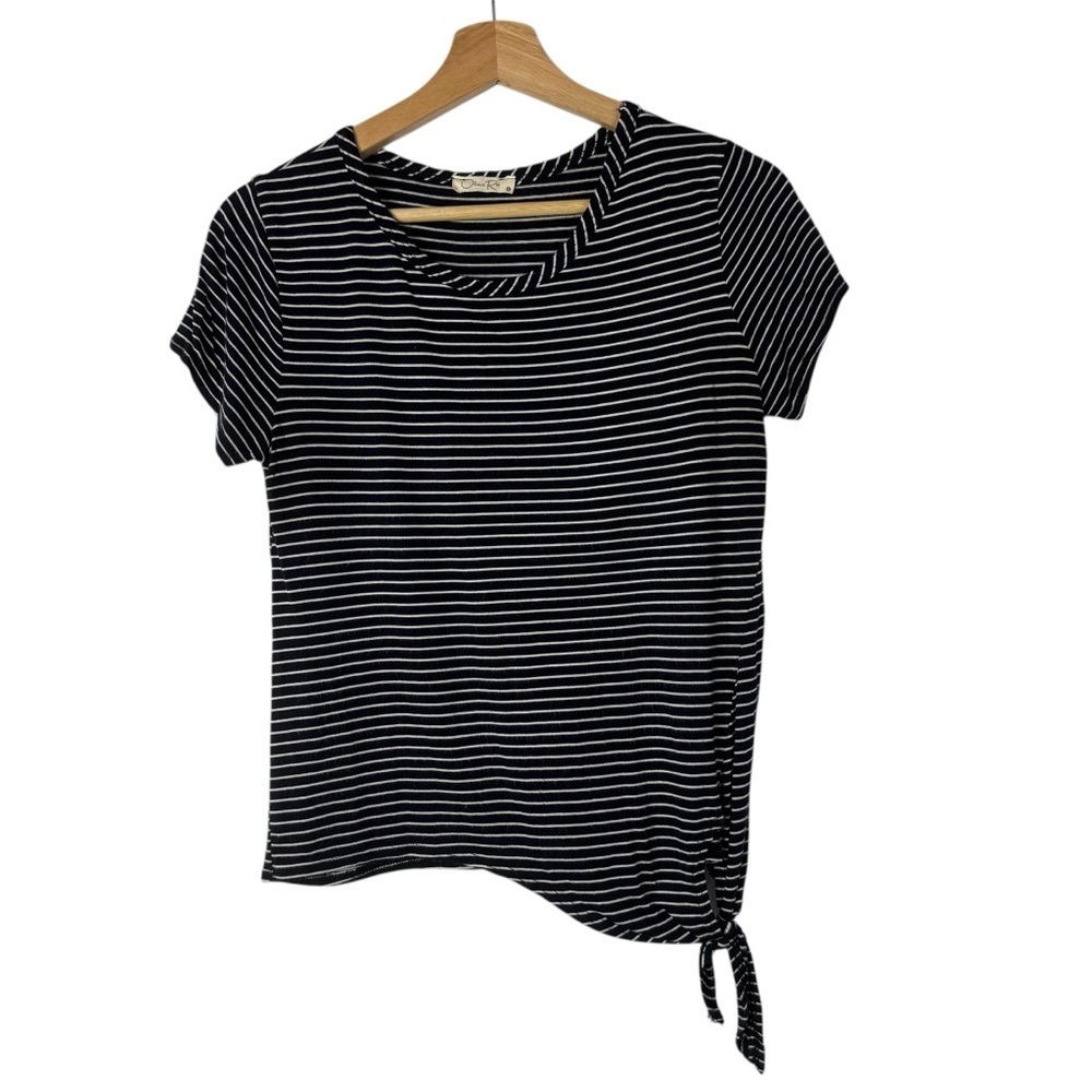 Olivia Rae Black White Stripe Side Tie‎ Short Sleeve T-Shirt S